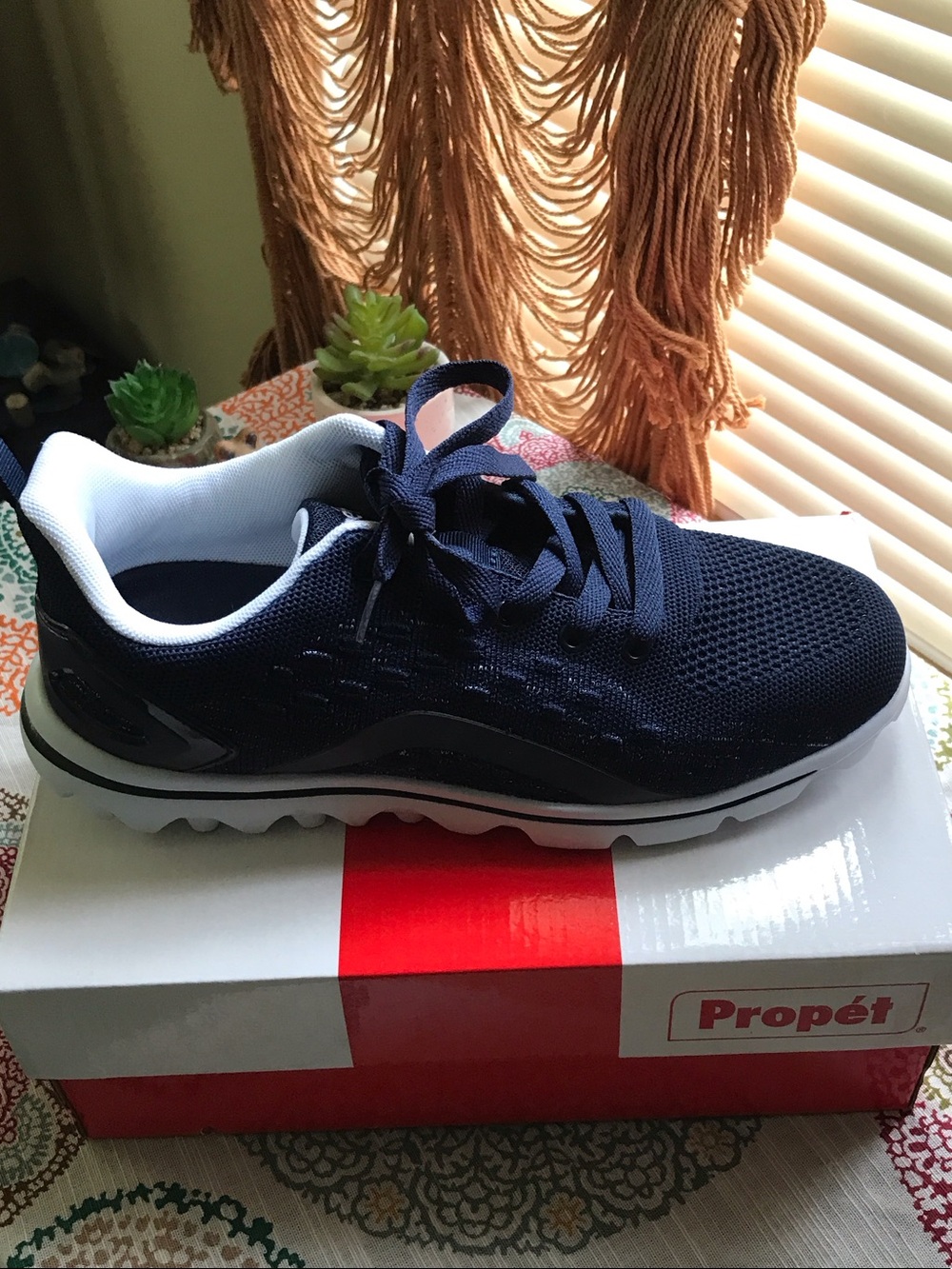 Propet Navy and White Lightweight Mesh Walking Sneaker